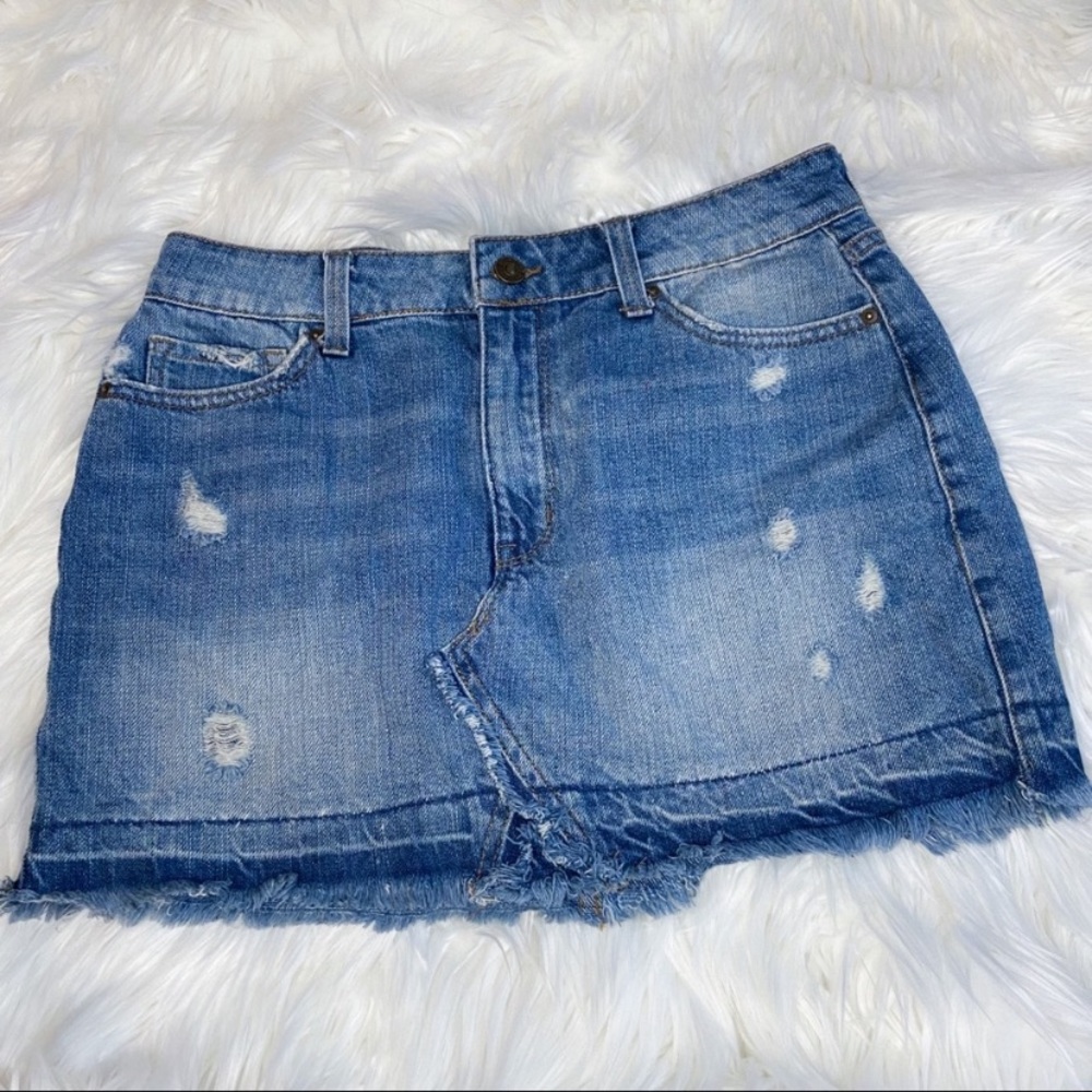 REWASH DISTRESSED BLUE JEAN SKIRT